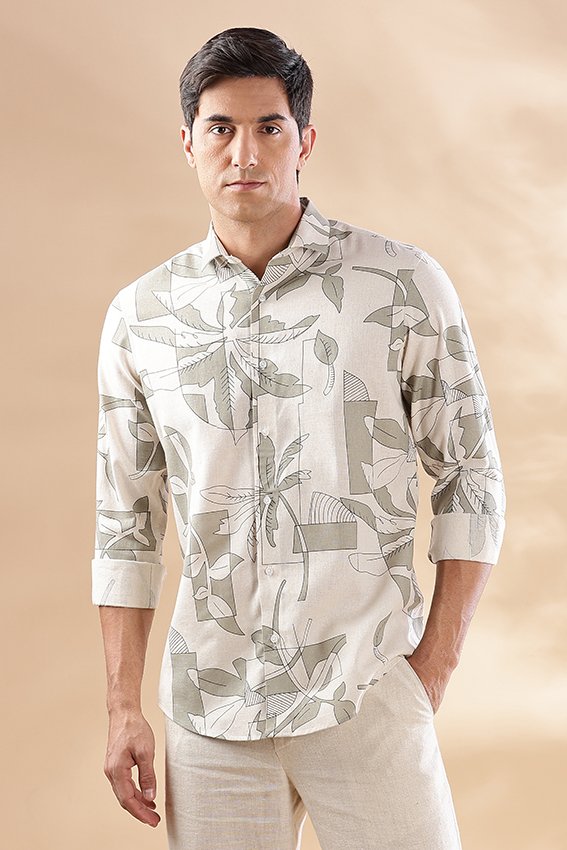 Linen Print White