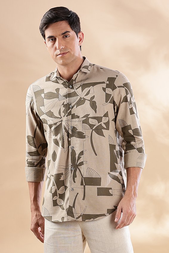 Linen Print Beige